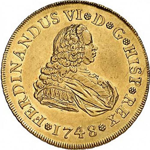 4 Escudos Obverse Image minted in SPAIN in 1748JB (1746-59  -  FERNANDO VI)  - The Coin Database