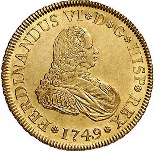 4 Escudos Obverse Image minted in SPAIN in 1749JB (1746-59  -  FERNANDO VI)  - The Coin Database