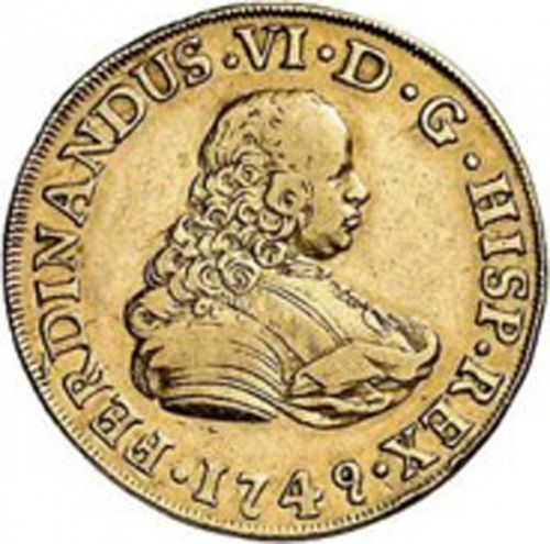 4 Escudos Obverse Image minted in SPAIN in 1749PJ (1746-59  -  FERNANDO VI)  - The Coin Database