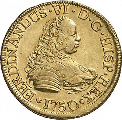 4 Escudos Obverse Image minted in SPAIN in 1750J (1746-59  -  FERNANDO VI)  - The Coin Database
