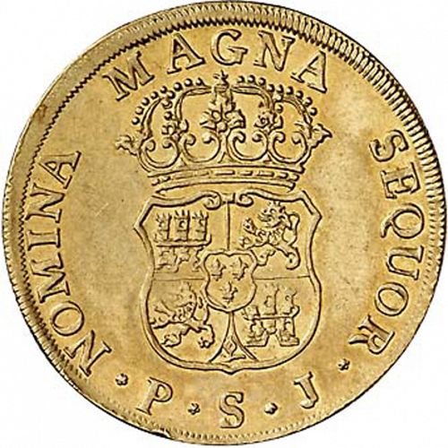 4 Escudos Reverse Image minted in SPAIN in 1747PJ (1746-59  -  FERNANDO VI)  - The Coin Database