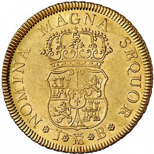 4 Escudos Reverse Image minted in SPAIN in 1749JB (1746-59  -  FERNANDO VI)  - The Coin Database
