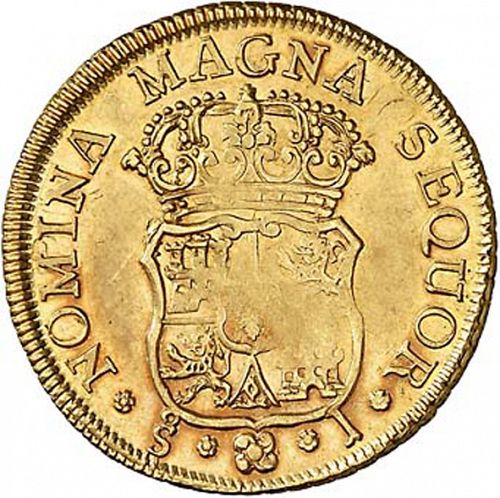 4 Escudos Reverse Image minted in SPAIN in 1749J (1746-59  -  FERNANDO VI)  - The Coin Database