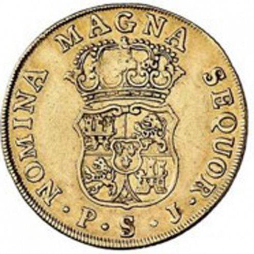 4 Escudos Reverse Image minted in SPAIN in 1749PJ (1746-59  -  FERNANDO VI)  - The Coin Database