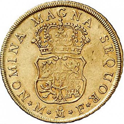 4 Escudos Reverse Image minted in SPAIN in 1754MF (1746-59  -  FERNANDO VI)  - The Coin Database