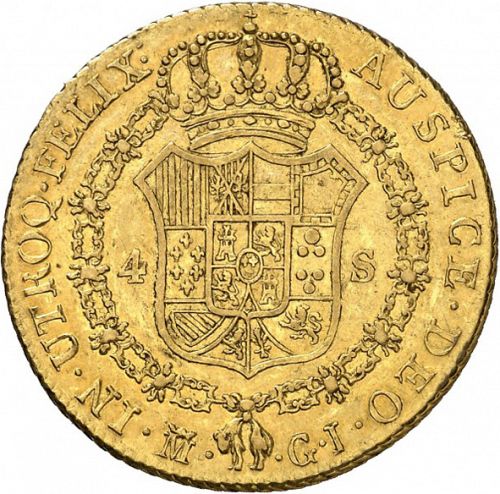 4 Escudos Reverse Image minted in SPAIN in 1820GJ (1808-33  -  FERNANDO VII)  - The Coin Database