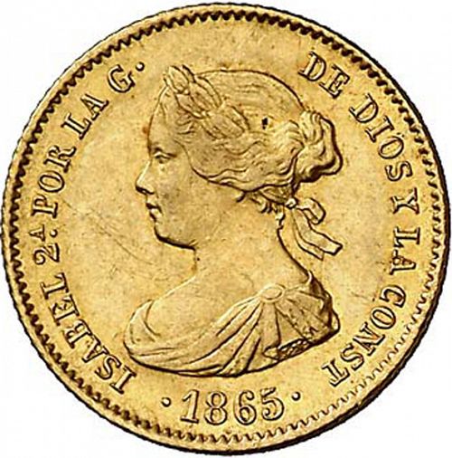 4 Escudos Obverse Image minted in SPAIN in 1865 (1865-68  -  ISABEL II - 2nd Decimal Coinage)  - The Coin Database