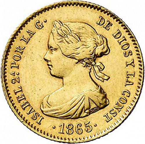 4 Escudos Obverse Image minted in SPAIN in 1865 (1865-68  -  ISABEL II - 2nd Decimal Coinage)  - The Coin Database