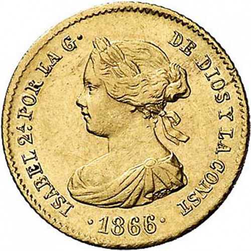 4 Escudos Obverse Image minted in SPAIN in 1866 (1865-68  -  ISABEL II - 2nd Decimal Coinage)  - The Coin Database