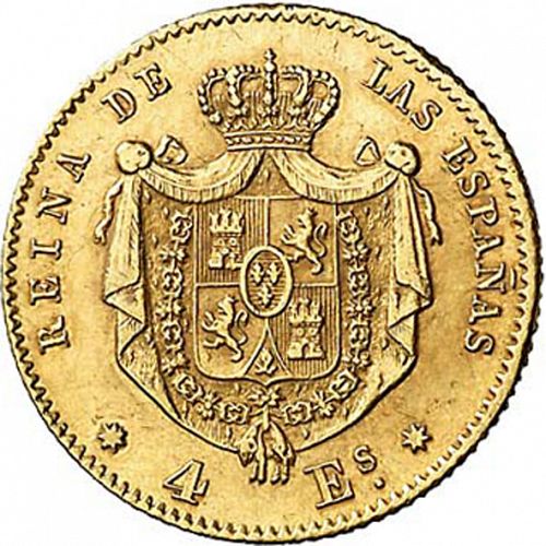 4 Escudos Reverse Image minted in SPAIN in 1865 (1865-68  -  ISABEL II - 2nd Decimal Coinage)  - The Coin Database