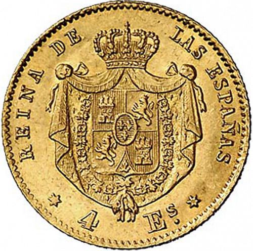 4 Escudos Reverse Image minted in SPAIN in 1867 (1865-68  -  ISABEL II - 2nd Decimal Coinage)  - The Coin Database