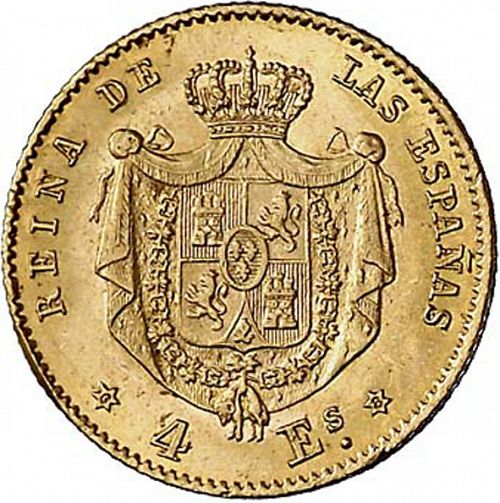 4 Escudos Reverse Image minted in SPAIN in 1868 / 68 (1865-68  -  ISABEL II - 2nd Decimal Coinage)  - The Coin Database