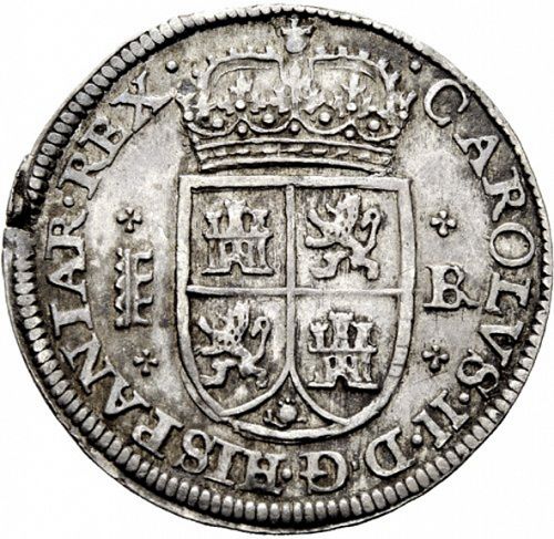 4 Reales Obverse Image minted in SPAIN in 1687BR (1665-00  -  CARLOS II)  - The Coin Database