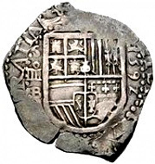 4 Reales Obverse Image minted in SPAIN in 1592B (1556-98  -  FELIPE II)  - The Coin Database