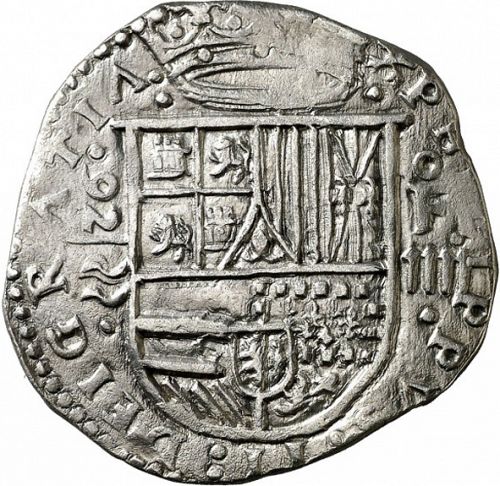 4 Reales Obverse Image minted in SPAIN in 1592F (1556-98  -  FELIPE II)  - The Coin Database
