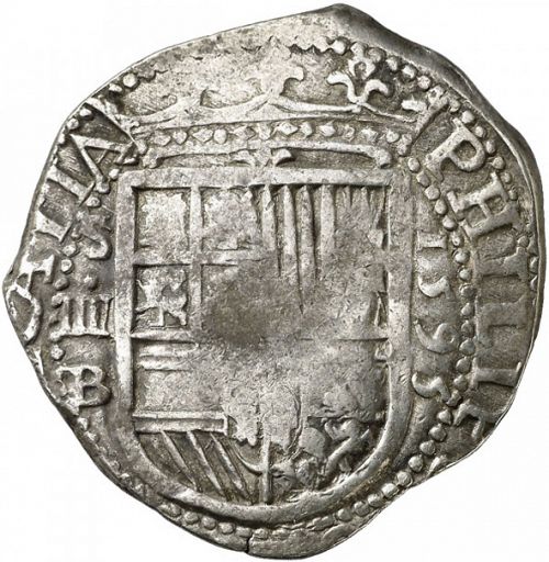 4 Reales Obverse Image minted in SPAIN in 1595B (1556-98  -  FELIPE II)  - The Coin Database