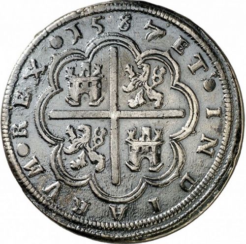 4 Reales Reverse Image minted in SPAIN in 1587 (1556-98  -  FELIPE II)  - The Coin Database