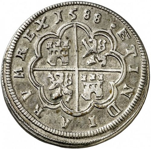 4 Reales Reverse Image minted in SPAIN in 1588 (1556-98  -  FELIPE II)  - The Coin Database