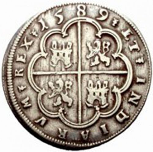 4 Reales Reverse Image minted in SPAIN in 1589 (1556-98  -  FELIPE II)  - The Coin Database