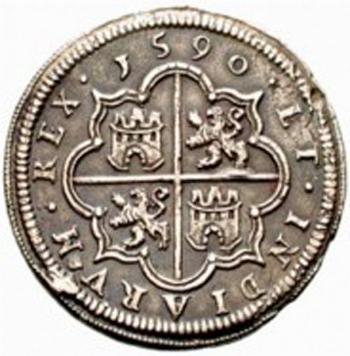 4 Reales Reverse Image minted in SPAIN in 1590 (1556-98  -  FELIPE II)  - The Coin Database