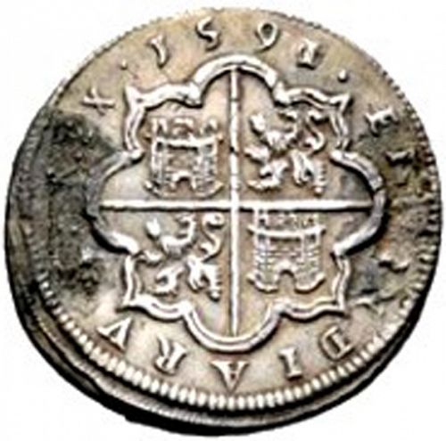 4 Reales Reverse Image minted in SPAIN in 1591 (1556-98  -  FELIPE II)  - The Coin Database