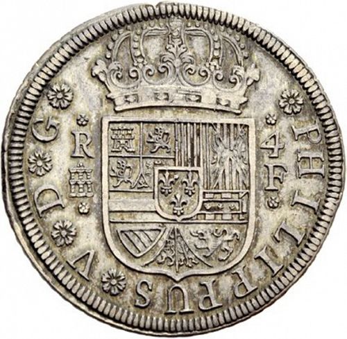 4 Reales Obverse Image minted in SPAIN in 1728F (1700-46  -  FELIPE V)  - The Coin Database