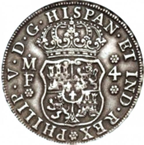 4 Reales Obverse Image minted in SPAIN in 1733MF (1700-46  -  FELIPE V)  - The Coin Database