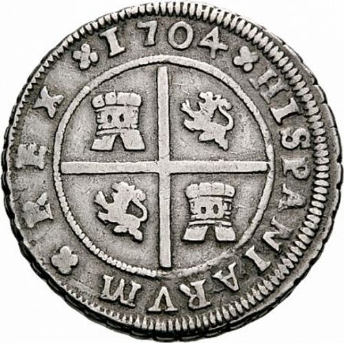 4 Reales Reverse Image minted in SPAIN in 1704P (1700-46  -  FELIPE V)  - The Coin Database