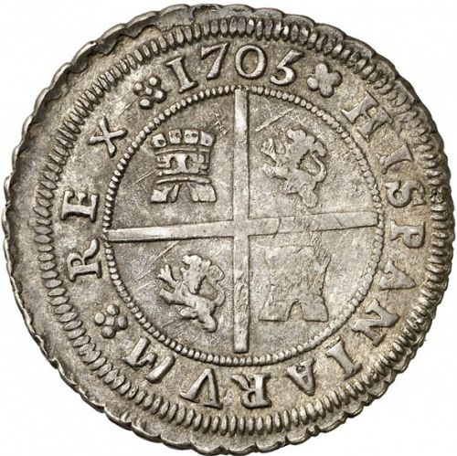 4 Reales Reverse Image minted in SPAIN in 1705P (1700-46  -  FELIPE V)  - The Coin Database