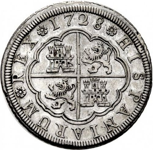 4 Reales Reverse Image minted in SPAIN in 1728F (1700-46  -  FELIPE V)  - The Coin Database