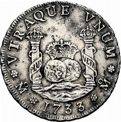 4 Reales Reverse Image minted in SPAIN in 1733MF (1700-46  -  FELIPE V)  - The Coin Database