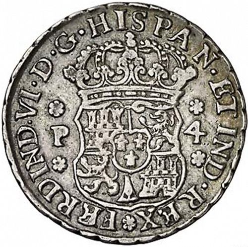 4 Reales Obverse Image minted in SPAIN in 1760P (1746-59  -  FERNANDO VI)  - The Coin Database