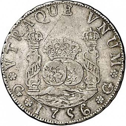 4 Reales Reverse Image minted in SPAIN in 1756J (1746-59  -  FERNANDO VI)  - The Coin Database