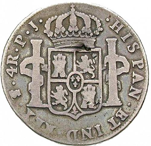 4 Reales Reverse Image minted in SPAIN in 1821PJ (1808-33  -  FERNANDO VII)  - The Coin Database
