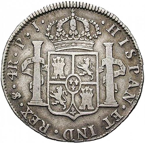 4 Reales Reverse Image minted in SPAIN in 1822PJ (1808-33  -  FERNANDO VII)  - The Coin Database