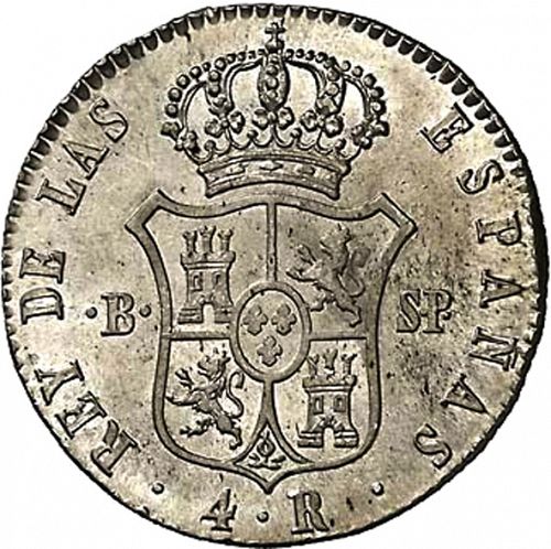 4 Reales Reverse Image minted in SPAIN in 1822SP (1821-33  -  FERNANDO VII - Vellon Coinage)  - The Coin Database
