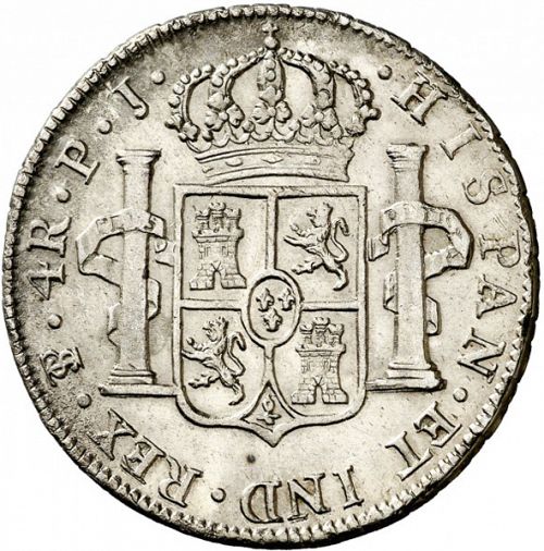 4 Reales Reverse Image minted in SPAIN in 1823PJ (1808-33  -  FERNANDO VII)  - The Coin Database