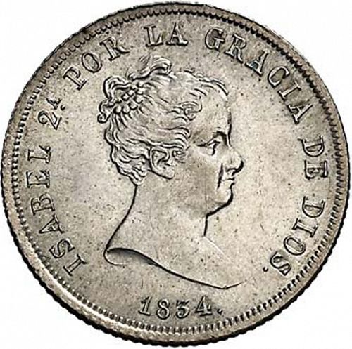 4 Reales Obverse Image minted in SPAIN in 1834CR (1833-48  -  ISABEL II)  - The Coin Database