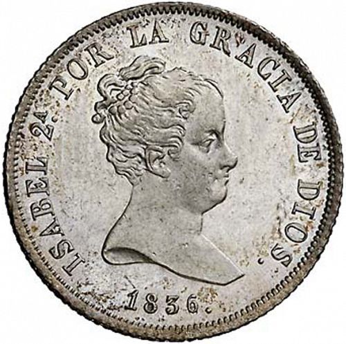 4 Reales Obverse Image minted in SPAIN in 1836CR (1833-48  -  ISABEL II)  - The Coin Database