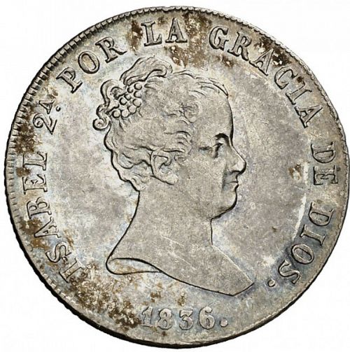 4 Reales Obverse Image minted in SPAIN in 1836DR (1833-48  -  ISABEL II)  - The Coin Database