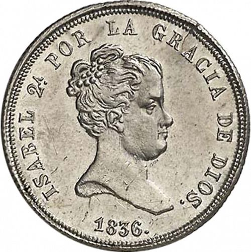 4 Reales Obverse Image minted in SPAIN in 1836PS (1833-48  -  ISABEL II)  - The Coin Database