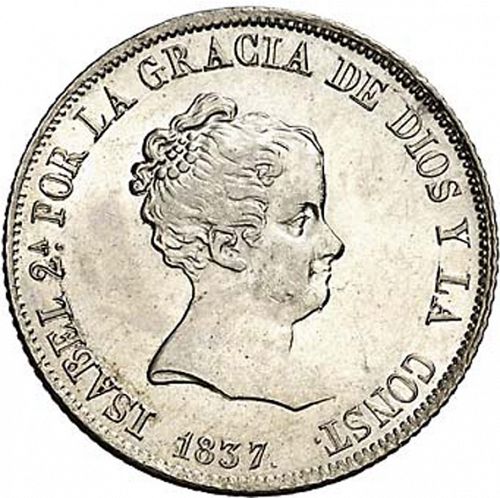 4 Reales Obverse Image minted in SPAIN in 1837CR (1833-48  -  ISABEL II)  - The Coin Database