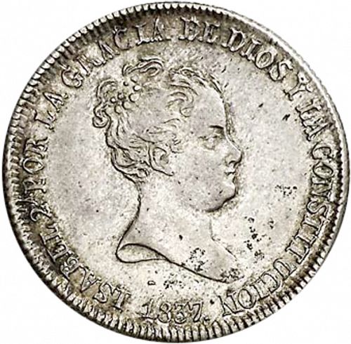 4 Reales Obverse Image minted in SPAIN in 1837PS (1833-48  -  ISABEL II)  - The Coin Database