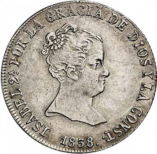 4 Reales Obverse Image minted in SPAIN in 1838DR (1833-48  -  ISABEL II)  - The Coin Database