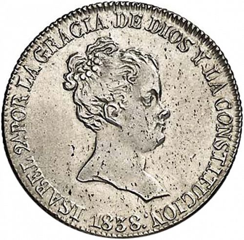 4 Reales Obverse Image minted in SPAIN in 1838PS (1833-48  -  ISABEL II)  - The Coin Database