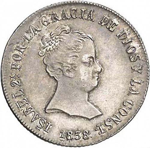 4 Reales Obverse Image minted in SPAIN in 1838RD (1833-48  -  ISABEL II)  - The Coin Database