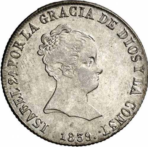4 Reales Obverse Image minted in SPAIN in 1839DR (1833-48  -  ISABEL II)  - The Coin Database