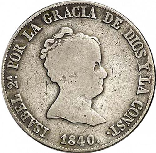 4 Reales Obverse Image minted in SPAIN in 1840CL (1833-48  -  ISABEL II)  - The Coin Database