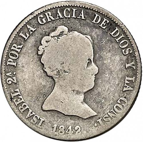 4 Reales Obverse Image minted in SPAIN in 1842CL (1833-48  -  ISABEL II)  - The Coin Database