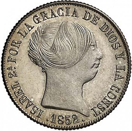 4 Reales Obverse Image minted in SPAIN in 1852 (1849-64  -  ISABEL II - Decimal Coinage)  - The Coin Database